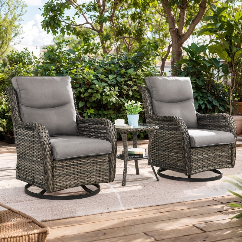 PARKWELL 3-Piece Patio Wicker Chairs Swivel Rocker Set,Outdoor High ...