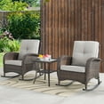 thumbnail image 1 of PARKWELL 3-Piece Wicker Rocking Chair with Side Table and Cushions - Outdoor Patio Bistro Set - Brown Wicker, Beige Cushions, 1 of 13