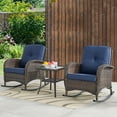 thumbnail image 1 of PARKWELL 3-Piece Wicker Rocking Chair with Side Table and Cushions - Outdoor Patio Bistro Set - Brown Wicker, Blue Cushions, 1 of 12