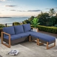 thumbnail image 1 of PARKWELL 3-Piece Outdoor Patio Sofa with 2 Cushioned Ottoman Seat Foot Rest,All-Weather Wicker Rattan Couch Conversation Seating Furniture Set,Navy, 1 of 10
