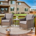 thumbnail image 1 of PARKWELL 3 Pieces Patio Bistro Furniture Set with Lounge Chairs and Glass Top Side Table for Porch Deck Backyard,Brown Wicker,Gray Cushion, 1 of 1