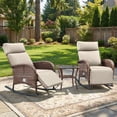 thumbnail image 1 of PARKWELL 3 Pieces Patio Wicker Rocking Recliner Chair Set, Outdoor Manual Reclining Glider with Side Table, Independent Adjustable Back and Footrest, Luxury Rocker Lounge Chair for Porch, Brown/Beige, 1 of 11