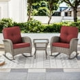 thumbnail image 1 of PARKWELL 3 Pieces Wicker Patio Set Outdoor Rocking Chair with Table,All-Weather Rattan Rocker Lounge Chair with Thick Red Cushions for Porch Balcony Backyard,Gray Wicker, 1 of 10
