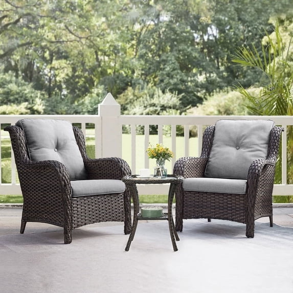 PARKWELL 3PCS Outdoor Conversation Set Patio Wicker Cushioned Sofa Lounge Chairs with Coffee Table for Porch Balcony Backyard,Gray