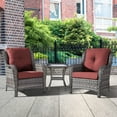 thumbnail image 1 of PARKWELL 3PCS Outdoor Conversation Set Patio Wicker Cushioned Sofa Lounge Chairs with Coffee Table for Porch Balcony Backyard,Red, 1 of 9