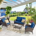 thumbnail image 1 of PARKWELL 4-Piece Outdoor Patio Conversation Furniture Set for Backyard, Deck w/Armchairs,Loveseat,Coffee Table, All-Weather Wicker Sectional Seating Group with Cushions, 1 of 9