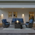 thumbnail image 1 of PARKWELL 4-Piece Outdoor Patio Furniture Set 5-Seat High Back Conversation Set with 30" Fire Pit Table and Swivel Glider for Patio Garden Deck,Gray Wicker Navy Cushions, 1 of 10