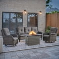 thumbnail image 1 of PARKWELL 4-Piece Outdoor Patio Furniture Set 5-Seat High Back Conversation Set with 41" Fire Pit Table and Swivel Glider for Patio Garden Deck,Gray Wicker Gray Cushions, 1 of 9