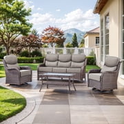 PARKWELL 4 Piece Outdoor Patio Furniture Set,All-Weather High Back Conversation Set with Luxury 6-Inch Thick Cushions,Swivel Glider Chair,5-Seat Furniture Sets 