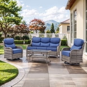 PARKWELL 4 Piece Outdoor Patio Furniture Set,All-Weather High Back Conversation Set with Luxury 6-Inch Thick Cushions,Swivel Glider Chair,5-Seat Furniture Sets 