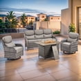 thumbnail image 1 of PARKWELL 4-Piece Outdoor Patio Furniture Set with Fire Pit,High Back Conversation with Swivel Glider Chairs,50,000 BTU,Luxury 6" Thick Cushions,Wicker Patio Set for Deck, Backyard,Gray/Gray, 1 of 12