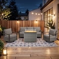 thumbnail image 1 of PARKWELL 4 Piece Outdoor Patio Furniture Set with Fire Pit Table,All-Weather Conversation Set with 3-Seat Sofa,Swivel Glider Chair,Patio Fire Pit Seating Sets for Backyard Gatherings, Gray/Gray, 1 of 13