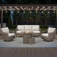 thumbnail image 1 of PARKWELL 4 Piece Outdoor Patio Furniture Set with Fire Pit Table,All-Weather Conversation Set with Luxury 4-Inch Thick Cushions,Swivel Glider Chair,5-Seat Furniture Sets for Deck, Backyard,Gray/Beige, 1 of 12