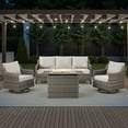 thumbnail image 1 of PARKWELL 4 Piece Outdoor Patio Furniture Set with Fire Pit Table,All-Weather Conversation Set with Luxury 4-Inch Thick Cushions,Swivel Glider Chair,5-Seat Furniture Sets for Deck, Backyard,Gray/Beige, 1 of 11