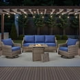 thumbnail image 1 of PARKWELL 4 Piece Outdoor Patio Furniture Set with Fire Pit Table,All-Weather Conversation Set with Luxury 4-Inch Thick Cushions,Swivel Glider Chair,5-Seat Furniture Sets for Deck, Backyard,Gray/Navy, 1 of 12