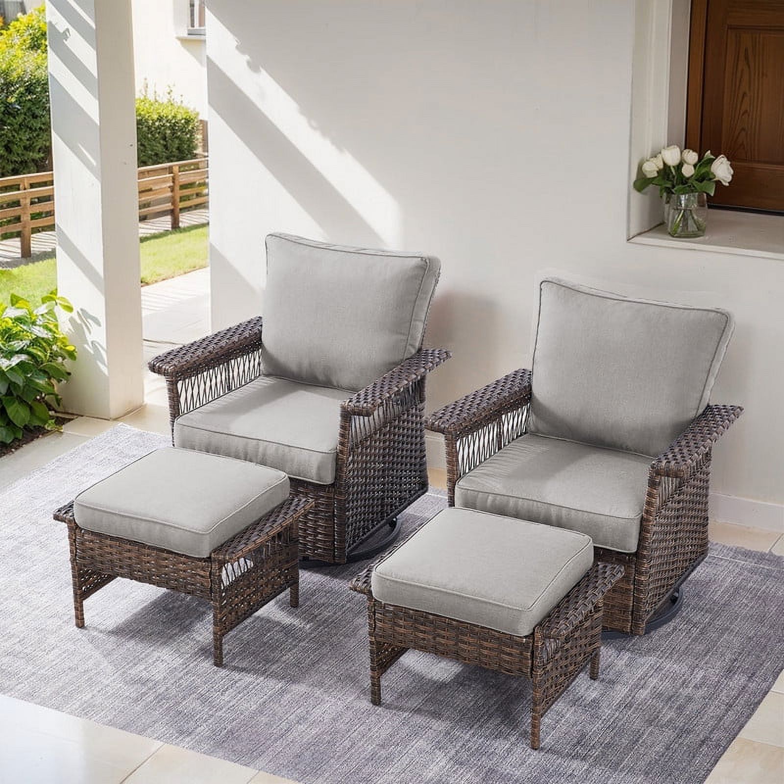 PARKWELL 4Piece Outdoor Swivel Gliders with Ottoman Seat Foot Rest,360