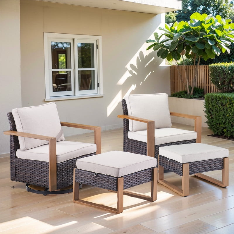 PARKWELL 4-Piece Outdoor Swivel Gliders Rocker with Soft Cushions ...