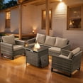 thumbnail image 1 of PARKWELL 4 Pieces Outdoor Sofa Furniture Sets with 30" Fire Pit Table and Lounge Armchair for Patio Garden Poolside Deck,Gray Wicker and Gray Cushions, 1 of 8
