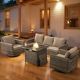thumbnail image 1 of PARKWELL 4 Pieces Outdoor Sofa Furniture Sets with 30" Fire Pit Table and Swivel Glider for Patio Garden Poolside Deck,Gray Wicker and Gray Cushions, 1 of 8