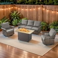 thumbnail image 1 of PARKWELL 4 Pieces Patio Furniture Set with Fire Pit Table, Outdoor All-Weather Wicker Conversation Couch Set with Swivel Gliders Chairs, Deep Seating Furniture for Porch Deck, Brown/Gray, 1 of 14