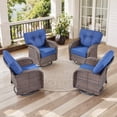 thumbnail image 1 of PARKWELL 4 Pieces Patio Furniture Set, Outdoor Swivel Gliders Rocker, All-Weather Wicker Conversation Set with Rattan Rocking Chair and 5" Thick Cushion for Porch Deck, Brown/Navy, 1 of 9