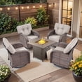 thumbnail image 1 of PARKWELL 5 Piece Outdoor Conversation Set with High-Back Swivel Glider Chairs Set of 4 and 30-Inch 2-in-1 Propane Fire Pit Table, 50,000 BTU Patio Furniture for Garden, Deck, Backyard, Brown/Beige, 1 of 10