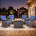thumbnail image 1 of PARKWELL 5 Piece Outdoor Conversation Set with High-Back Swivel Glider Chairs Set of 4 and 41-Inch 2-in-1 Propane Fire Pit Table, 50,000 BTU Patio Furniture for Garden, Deck, Backyard, Brown/Navy, 1 of 10