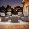 thumbnail image 1 of PARKWELL 5 Piece Outdoor Conversation Set with High-Back Swivel Glider Chairs Set of 4 and 41-Inch 2-in-1 Propane Fire Pit Table, 50,000 BTU Patio Furniture for Garden, Deck, Backyard, Brown/Gray, 1 of 10