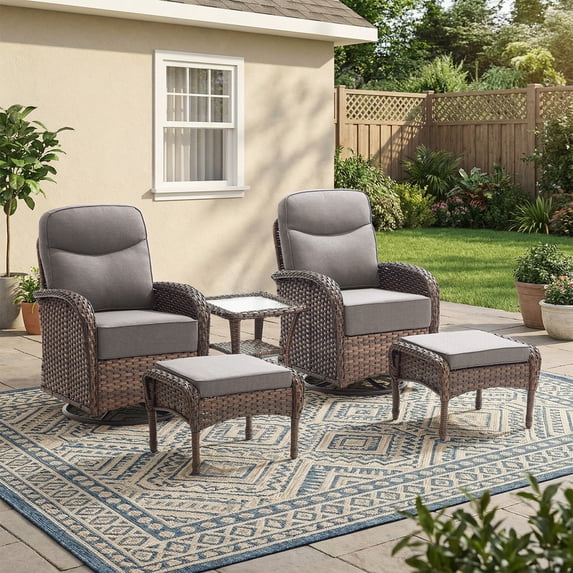 PARKWELL 5-Piece Outdoor Conversation Sets, High Back Patio Swivel Glider Chair Seating Furniture with Footrest for Porch - Gray