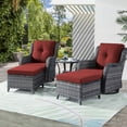 thumbnail image 1 of PARKWELL 5-Piece Outdoor Conversation Sets,Wicker Swivel Gliders with Ottomans,Side Table,Patio Seating Furniture with Red Cushions,Gray Wicker, 1 of 9