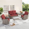 thumbnail image 1 of PARKWELL 5-Piece Outdoor Patio Conversation Set,Wicker 4-Seat High Back Furniture with Glider Loveseat, Swivel Gliders, and Coffee Table,Gray Wicker Red Cushions, 1 of 12