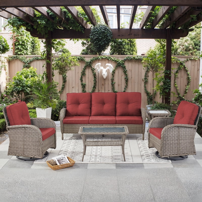 PARKWELL 5-Piece Outdoor Patio Conversation Set,Wicker 5-Seat High Back ...