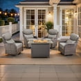 thumbnail image 1 of PARKWELL 5-Piece Outdoor Patio Furniture High Back Conversation Set with Swivel Glider Chairs and Fire Pit Table,50,000 BTU,Luxury 6" Thick Cushions,Wicker Patio Set for Deck, Backyard,Brown/Gray, 1 of 11
