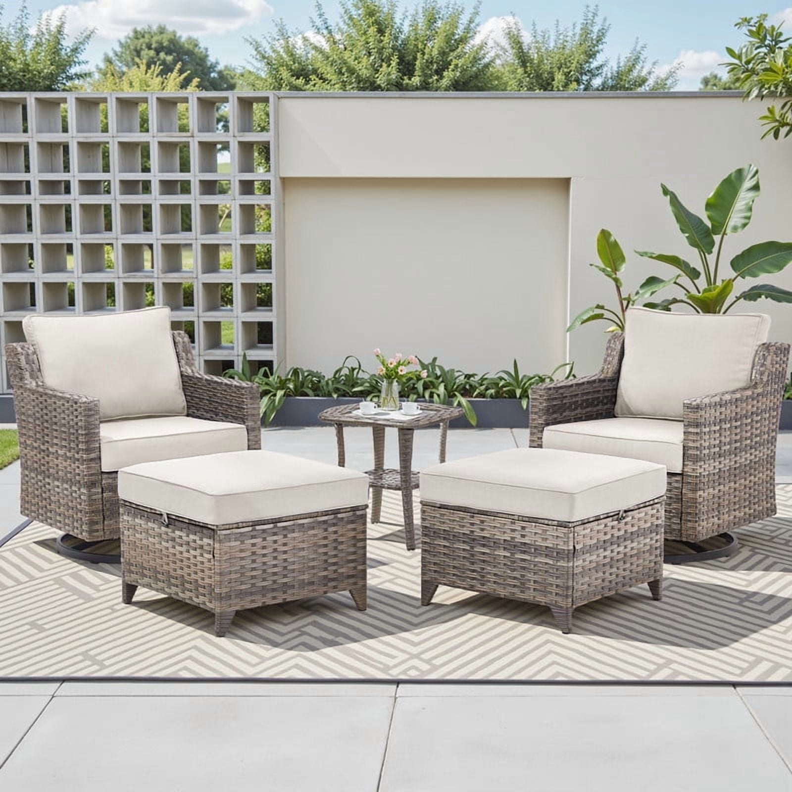 Patiño Resty PARKWELL 5 Piece Outdoor Patio Furniture Set,All-Weather Rattan ...