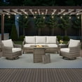 thumbnail image 1 of PARKWELL 5 Piece Outdoor Patio Furniture Set with Fire Pit Table,All-Weather Conversation Set with Luxury 4-Inch Thick Cushions,Swivel Glider Chair,5-Seat Furniture Sets for Deck, Backyard,Gray/Beige, 1 of 12