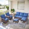 thumbnail image 1 of PARKWELL 5-Piece Outdoor Sectional Sofa Set with 3-Seat Sofa,2 Cushioned Lounge Chairs and 2 Ottoman Seat Foot Rest,Rattan Wicker Conversation Furniture Sets,Navy, 1 of 10