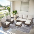 thumbnail image 1 of PARKWELL 5-Piece Outdoor Sectional Sofa Set with 3-Seat Sofa,2 Swivel Rocking Chairs and 2 Ottoman Seat Foot Rest,Rattan Wicker Conversation Furniture Sets,Beige, 1 of 9