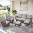 thumbnail image 1 of PARKWELL 5-Piece Outdoor Sectional Sofa Set with 3-Seat Sofa,2 Swivel Rocking Chairs and 2 Ottoman Seat Foot Rest,Rattan Wicker Conversation Furniture Sets,Gray, 1 of 10
