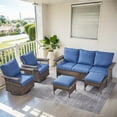 thumbnail image 1 of PARKWELL 5-Piece Outdoor Sectional Sofa Set with 3-Seat Sofa,2 Swivel Rocking Chairs and 2 Ottoman Seat Foot Rest,Rattan Wicker Conversation Furniture Sets,Navy, 1 of 10