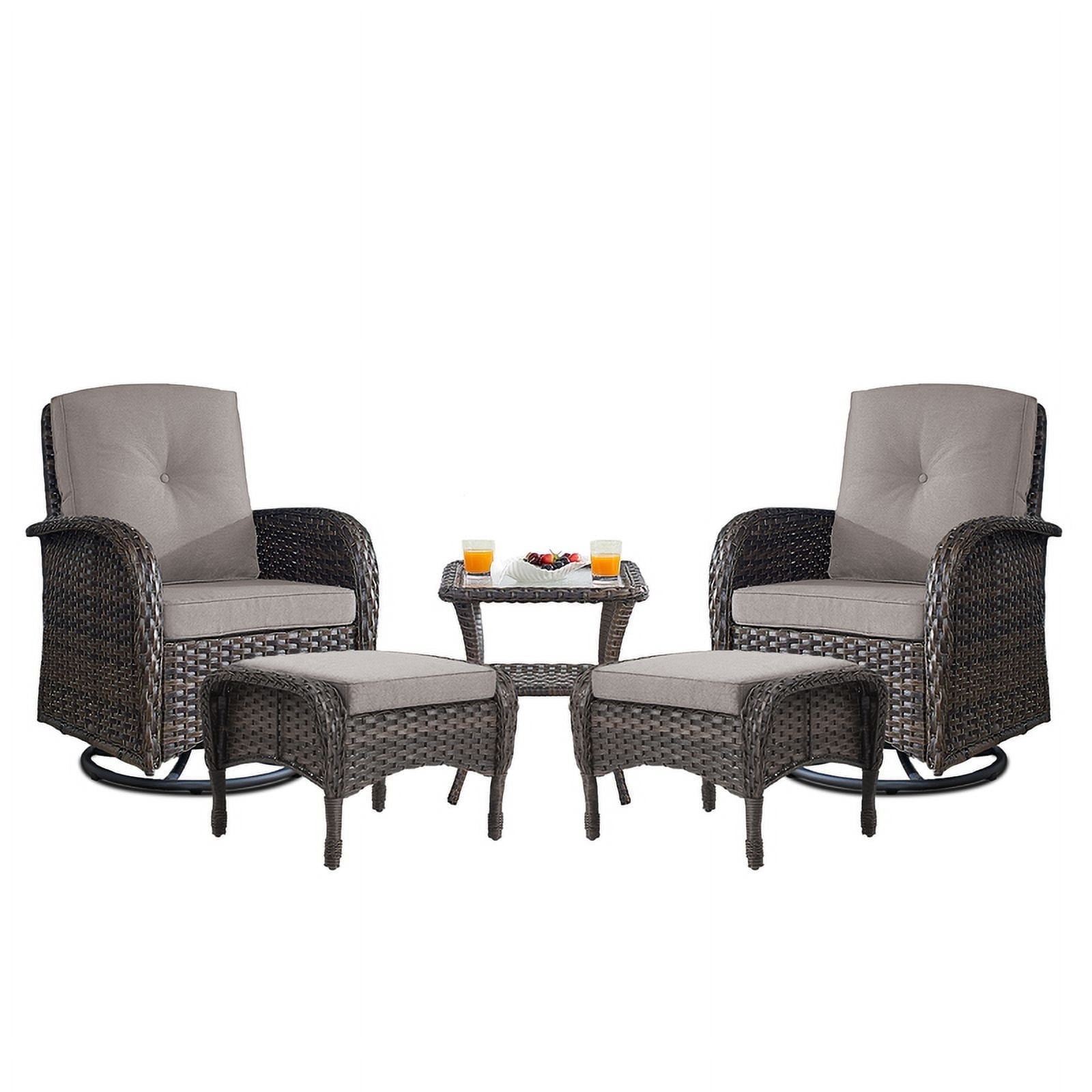 PARKWELL 5-Piece Outdoor Swivel Glider Chair with Ottoman,Side Table,Patio Swivel Rocker Lounge Conversation Bistro Furniture Sets,Gray