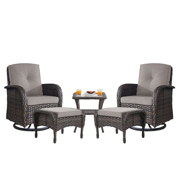 PARKWELL 5-Piece Outdoor Swivel Glider Chair with Ottoman,Side Table,Patio Swivel Rocker Lounge Conversation Bistro Furniture Sets,Gray