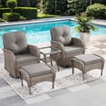 thumbnail image 1 of PARKWELL 5-Piece Outdoor Swivel Glider Chairs with Ottomans and Side Table, Patio High Back Conversation Sets for Balcony Yard,Gray Wicker Deep Seat Furniture with Gray Cushion, 1 of 12