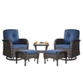 thumbnail image 1 of PARKWELL 5-Piece Outdoor Swivel Rocking Chair with Foot Rest,Side Table,360 Degree Swivel Glider Patio Rattan Wicker Conversation Bistro Furniture Sets,Blue, 1 of 12