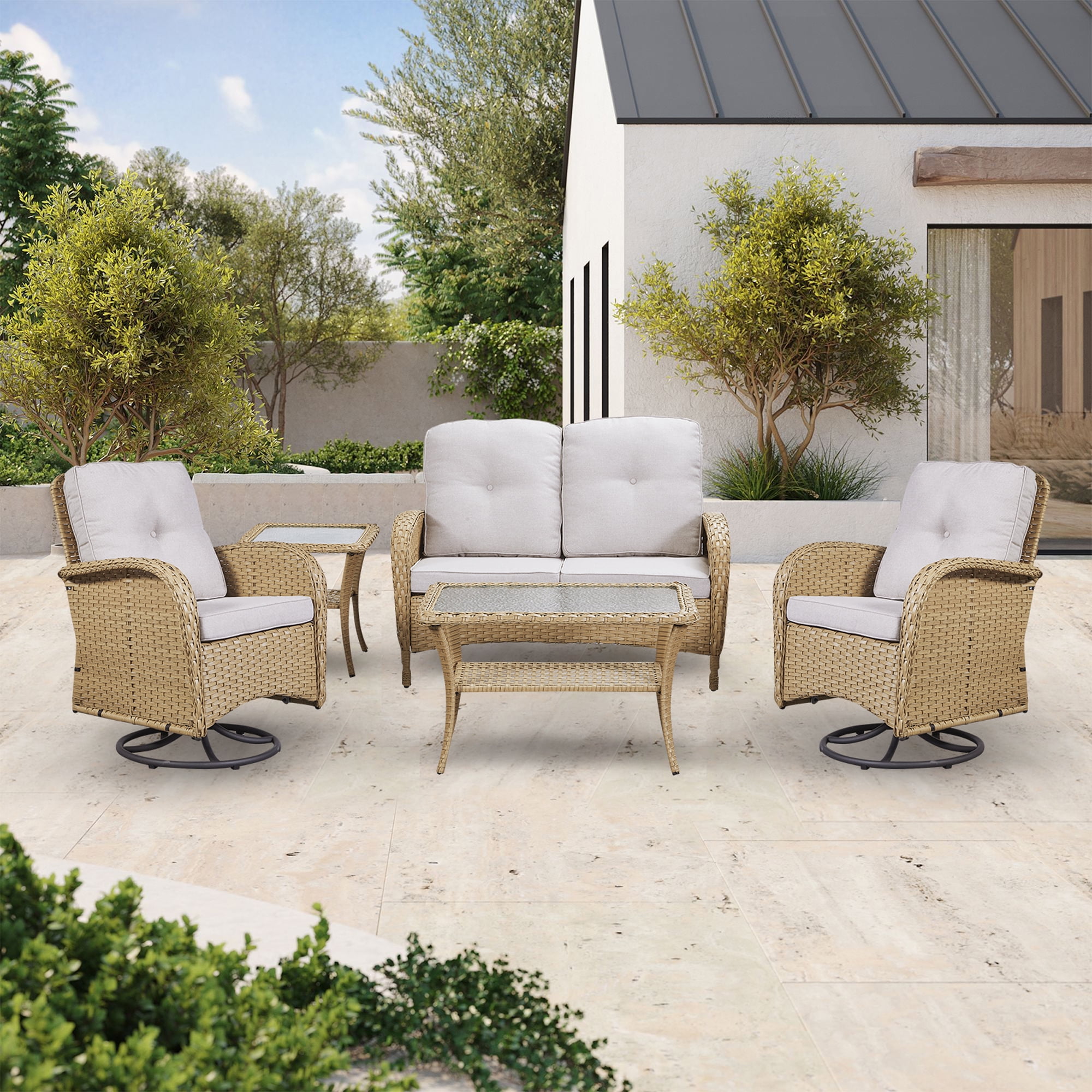 PARKWELL 5Pcs Outdoor Patio Conversation Set,All-Weather Wicker ...