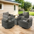 thumbnail image 1 of PARKWELL 5-Piece Patio Conversation Set with 4 Swivel Glider Lounge Chairs and Fire Pit Table,50,000 BTU, Outdoor Furniture Set for Garden, Deck, Backyard, Gray Cushions,Gray Wicker, 1 of 13