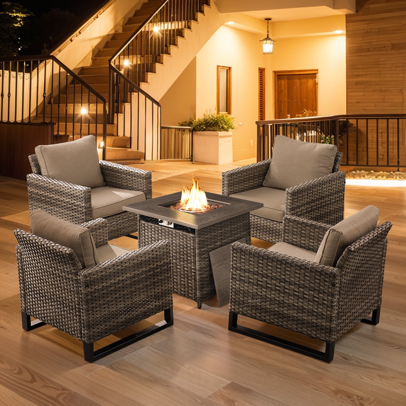 PARKWELL 5-Piece Patio Conversation Set with Wicker Club Lounge