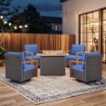 thumbnail image 1 of PARKWELL 5 Piece Patio Fire Pit Sets,All-Weather Conversation Set with 4 Swivel Glider Chair and 41" Fire Pit Table,Outdoor Patio Seating Furniture Set for Backyard Gatherings, Brown/Navy, 1 of 11