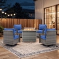 thumbnail image 1 of PARKWELL 5 Piece Patio Fire Pit Sets,All-Weather Conversation Set with 4 Swivel Glider Chair and 41" Fire Pit Table,Outdoor Patio Seating Furniture Set for Backyard Gatherings, Gray/Navy, 1 of 11