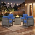thumbnail image 1 of PARKWELL 5 Piece Patio Fire Pit Sets,All-Weather Conversation Set with 4 Wicker Lounge Chairs and 30" Fire Pit Table,Outdoor Patio Seating Furniture Set for Backyard Gatherings, Gray/Navy, 1 of 10