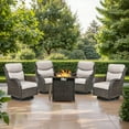 thumbnail image 1 of PARKWELL 5 Piece Patio Furniture Set with 4 Wicker Chairs Swivel Glider and 1 Fire Pit Table,Outdoor All Weather Rattan Conversation Set for Front Porch Deck,Brown/Beige, 1 of 9